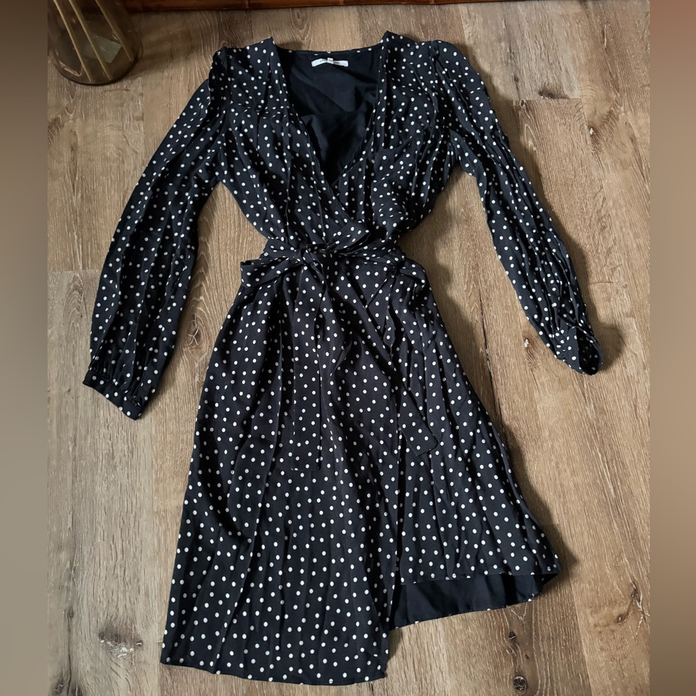 Emerson Fry Black Polka Dot Wrap Dress Size M‎